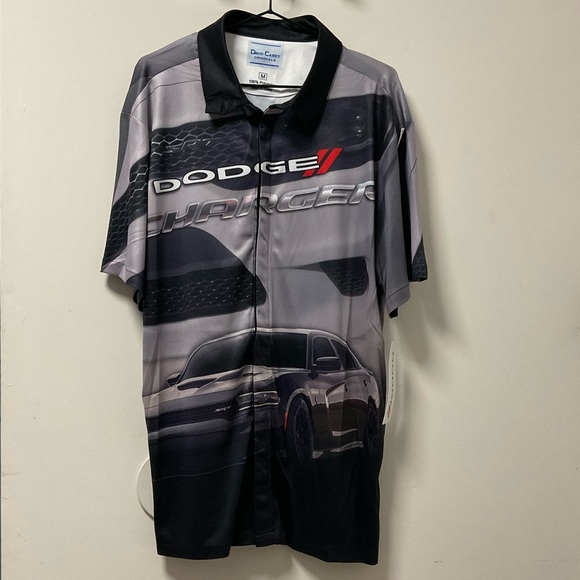 “Dodge Charger” David Carey Black & Gray Collared Button Down Dry Wick Shirt! - Picture 2 of 12